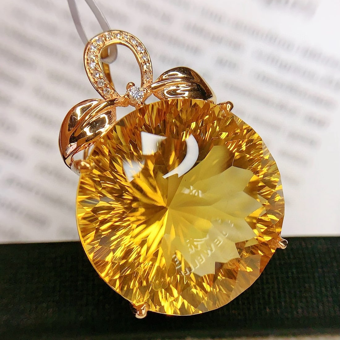 14k Gold 29.25 Ct Natural Citrine & Diamond Pendant( Without Chain ) - 6
