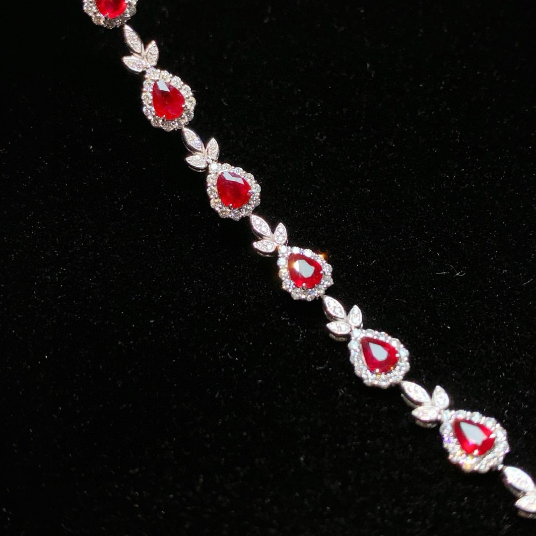 14k Gold 5.08 Ctw Natural Ruby & Diamond Bracelet - 2