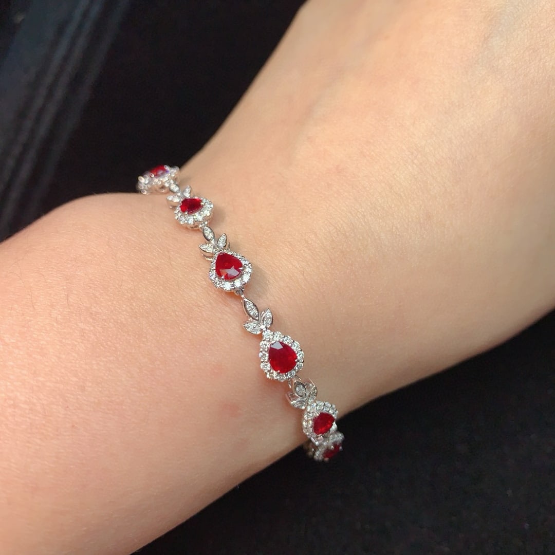 14k Gold 5.08 Ctw Natural Ruby & Diamond Bracelet - 5