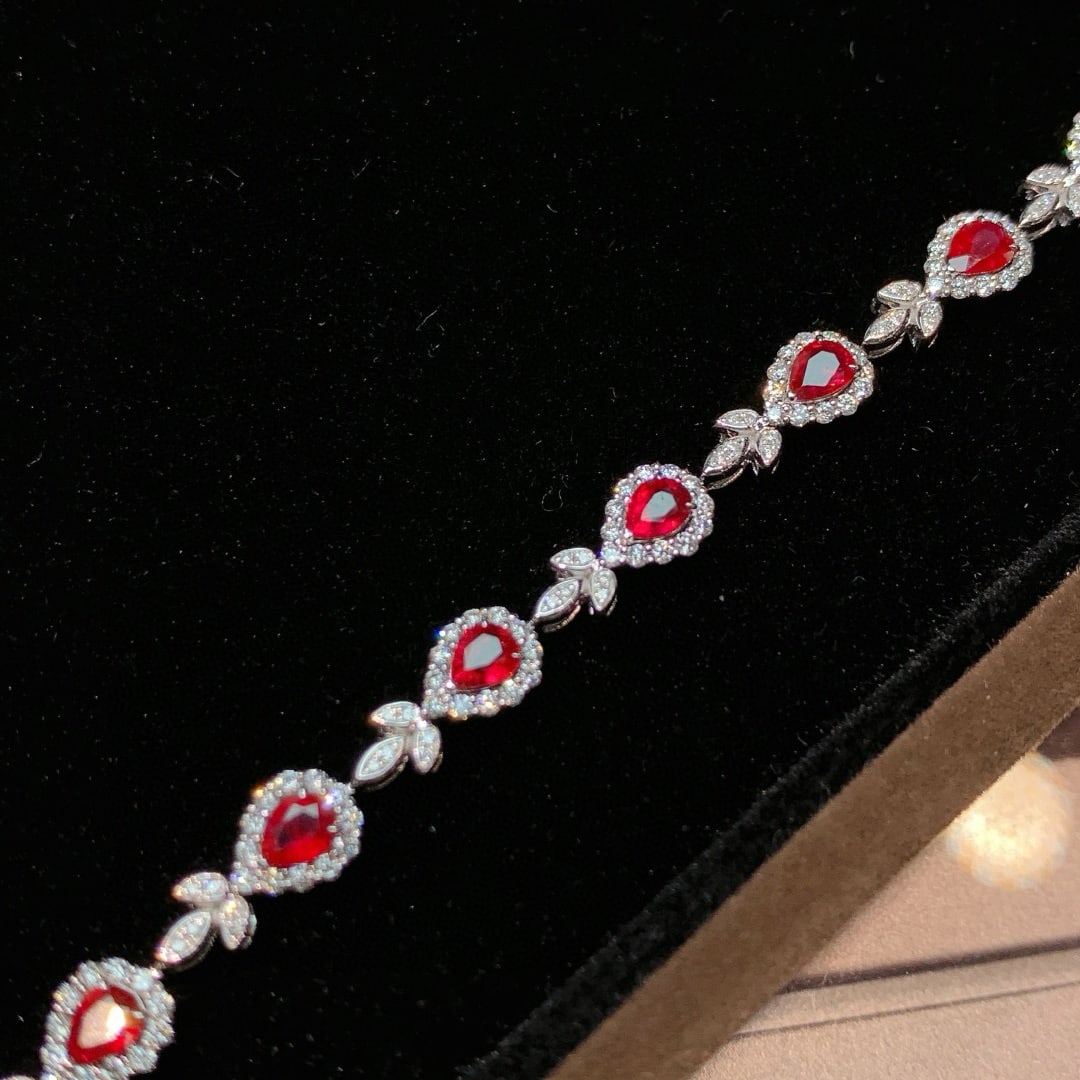 14k Gold 5.08 Ctw Natural Ruby & Diamond Bracelet - 6