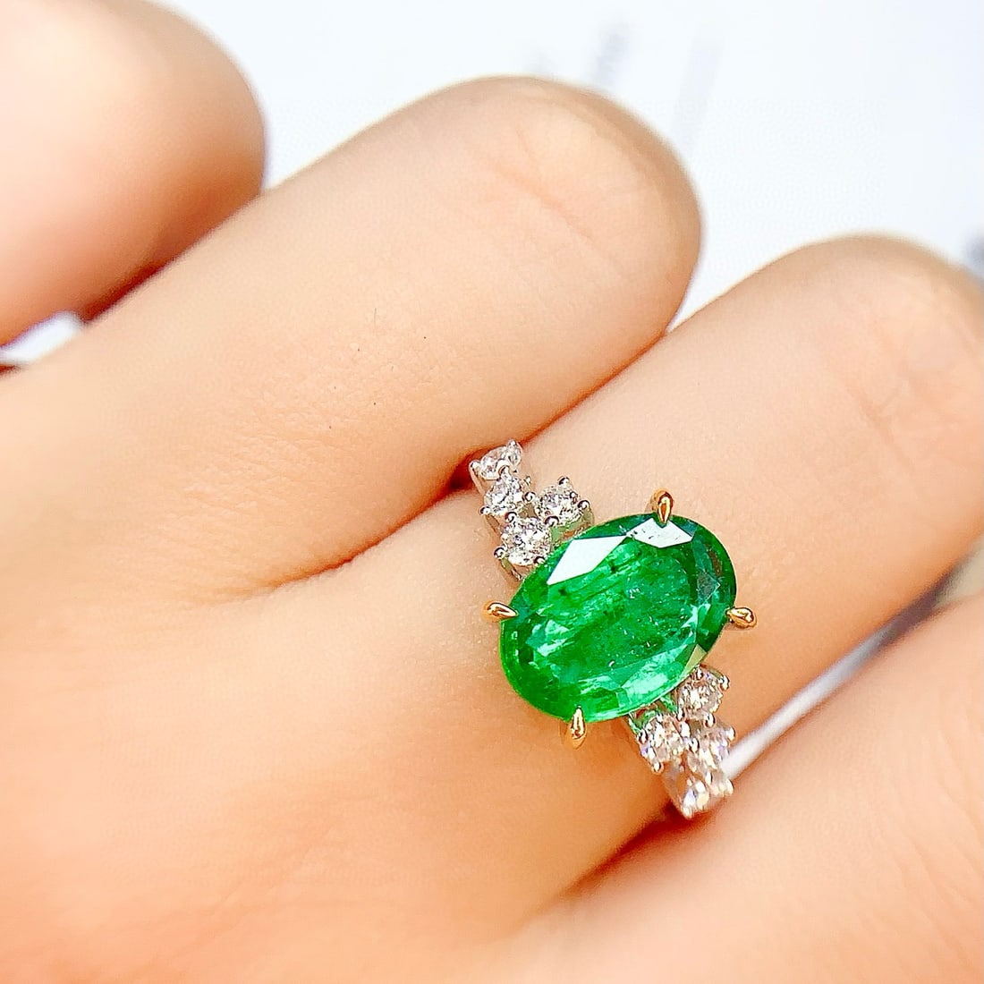 14k Gold 2.88 Ct Natural Emerald & Diamond Ring - 5