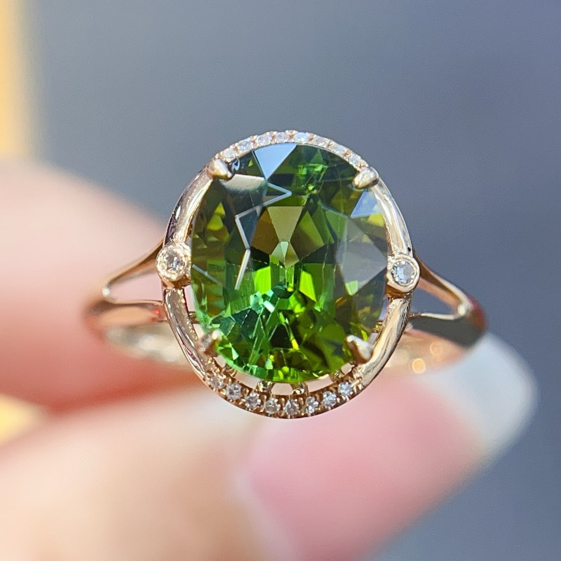 14k Gold 3 Ct Natural Tourmaline & Diamond Ring - 2