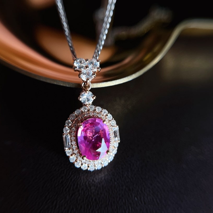14k Gold 1.10 Ct Natural Ruby & Diamond & Sapphire Pendant( Without Chain ): Ref:230985208 // gold content:14k gold // main gemstone:ruby // shape:oval // carat weight:1. 10ct // color:purplish red // treatment:natural // // adjacent gemstone 2 : diamond // number of