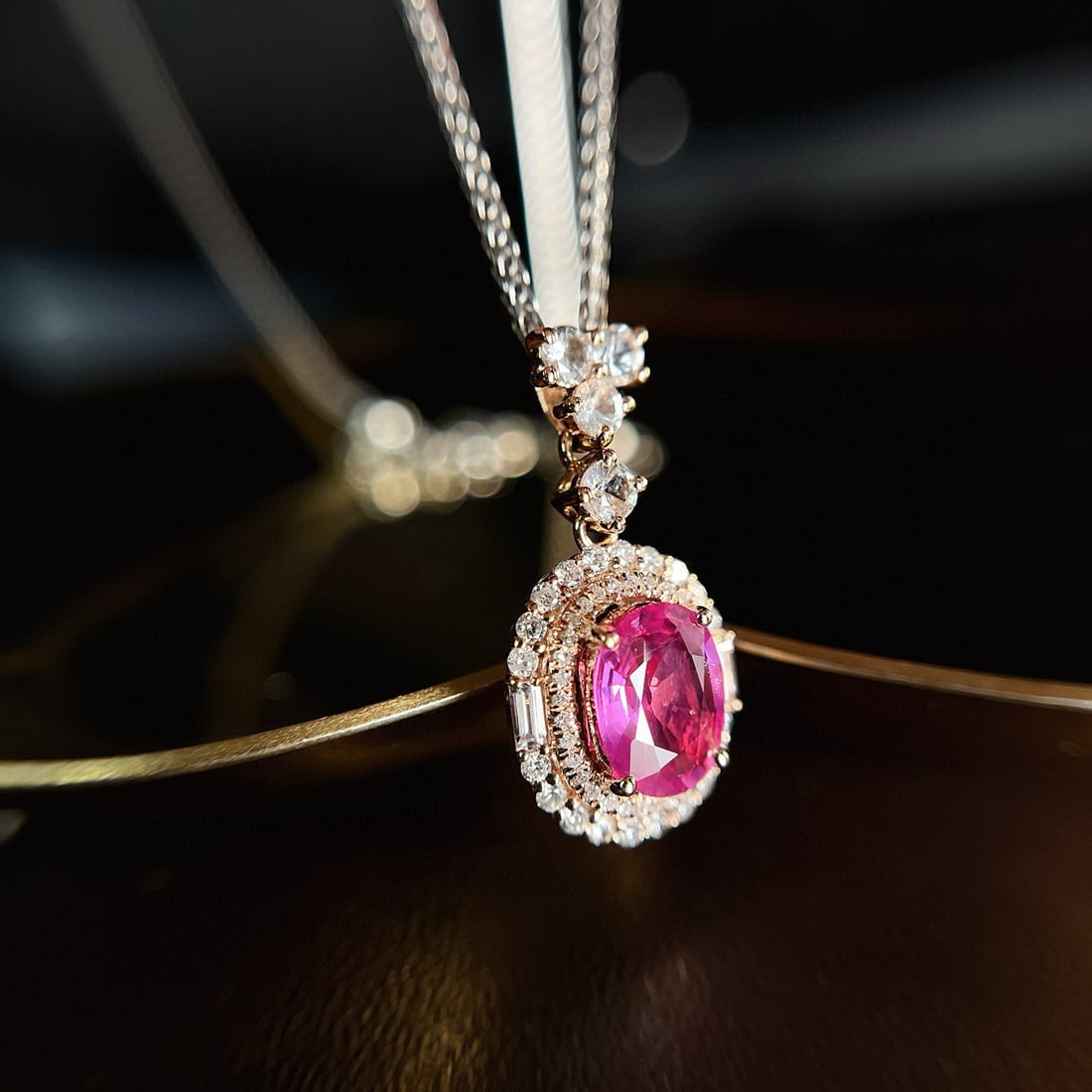 14k Gold 1.10 Ct Natural Ruby & Diamond & Sapphire Pendant( Without Chain ) - 4