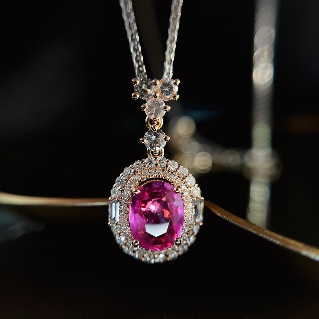 14k Gold 1.10 Ct Natural Ruby & Diamond & Sapphire Pendant( Without Chain ) - 5