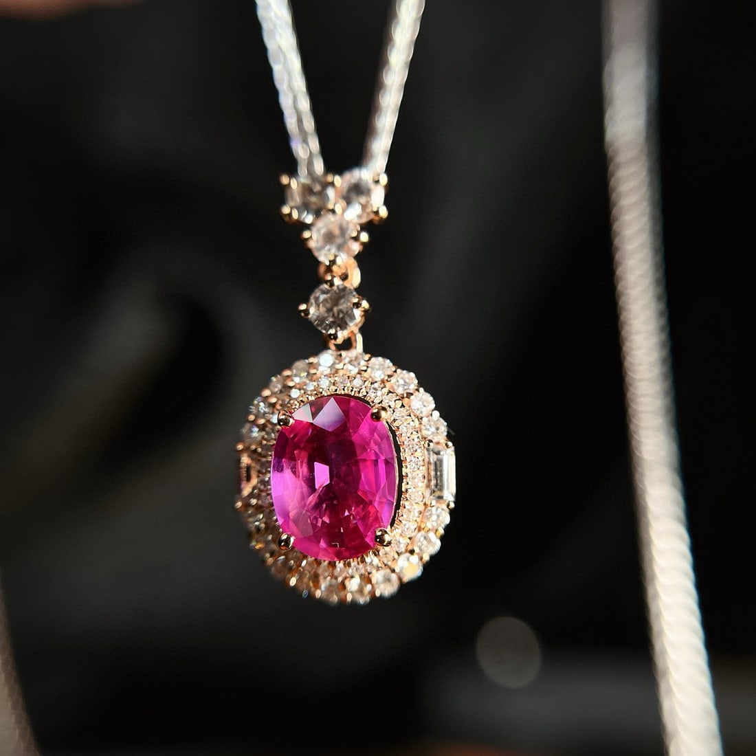 14k Gold 1.10 Ct Natural Ruby & Diamond & Sapphire Pendant( Without Chain ) - 6