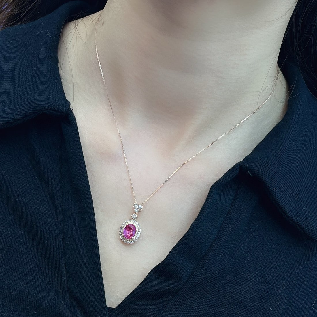 14k Gold 1.10 Ct Natural Ruby & Diamond & Sapphire Pendant( Without Chain ) - 7