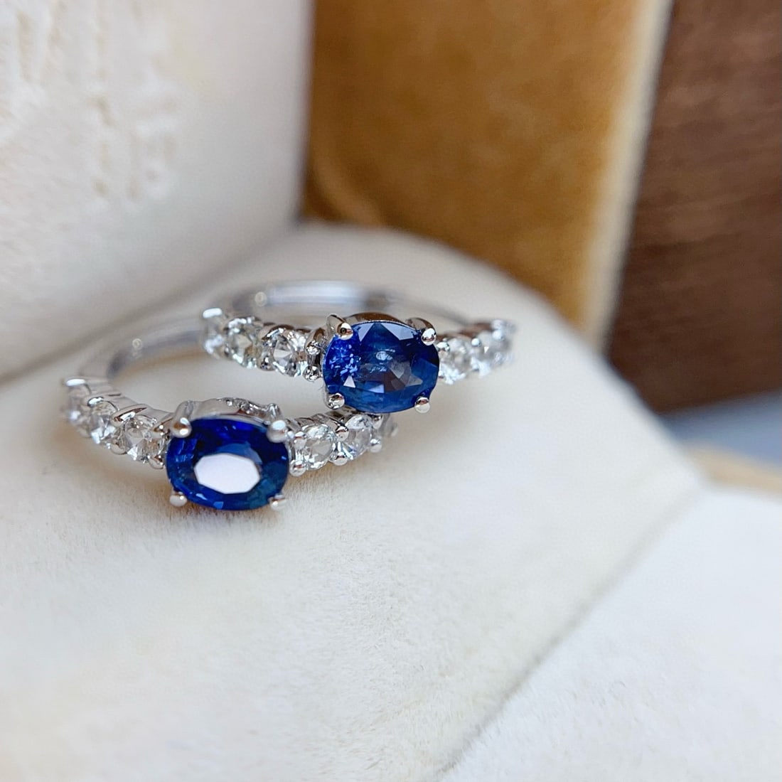 14k Gold 1 Ct Natural Sapphire & Sapphire Earrings - 2