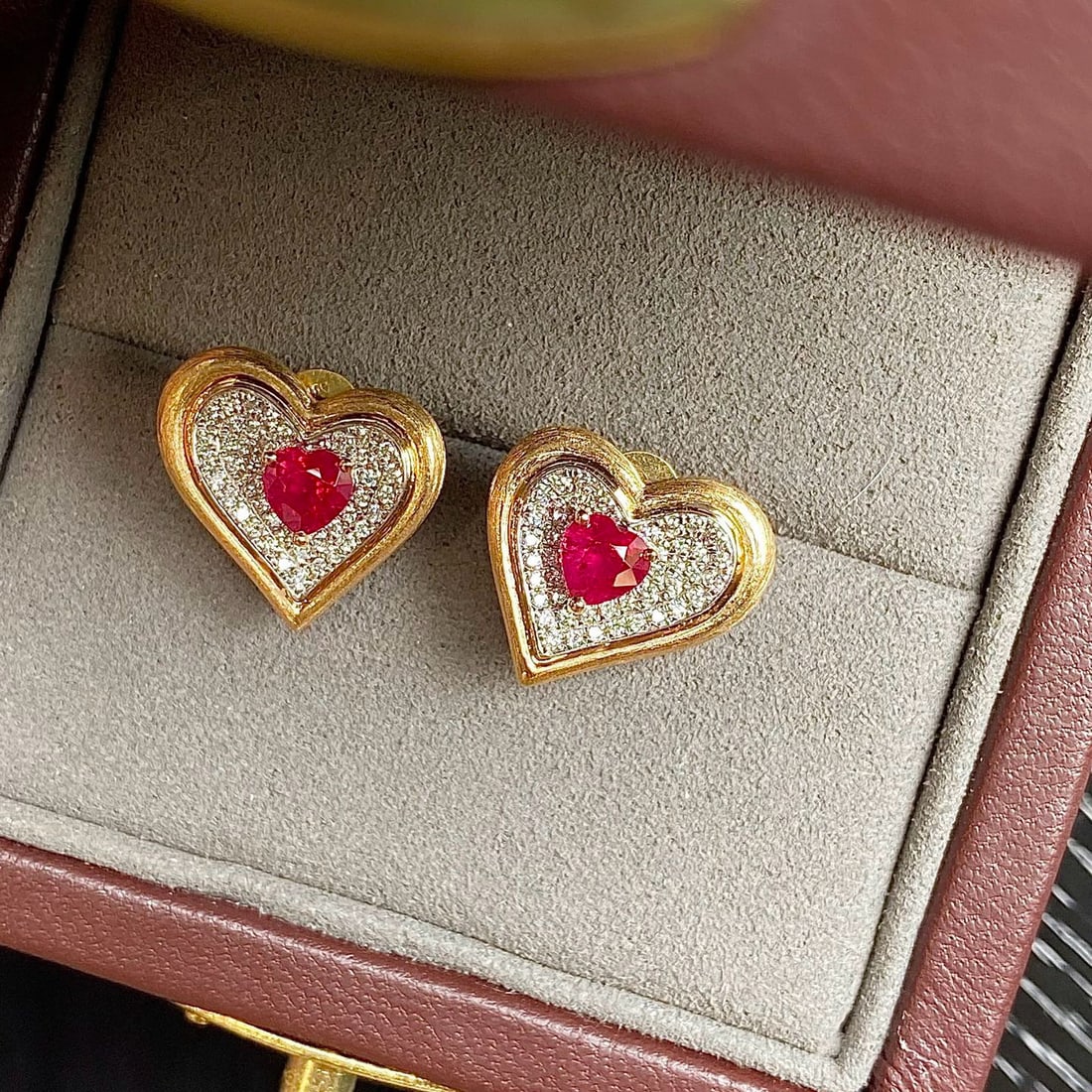 14k Gold 1.40 Ctw Natural Ruby & Diamond Earrings - 3