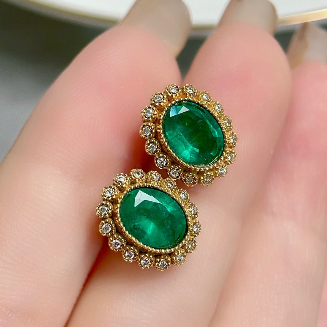 14k Gold 2.36 Ctw Natural Emerald & Diamond Earrings - 2