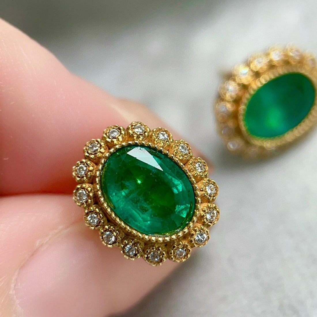 14k Gold 2.36 Ctw Natural Emerald & Diamond Earrings - 5