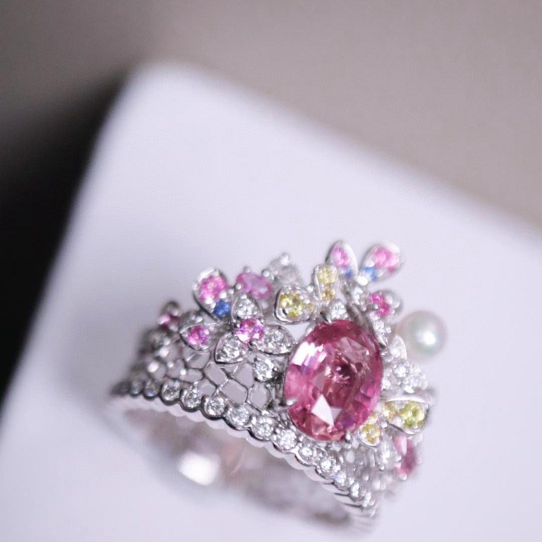 14k Gold 1.74 Ctw Natural Padparadscha Sapphire & Diamond Ring - 2