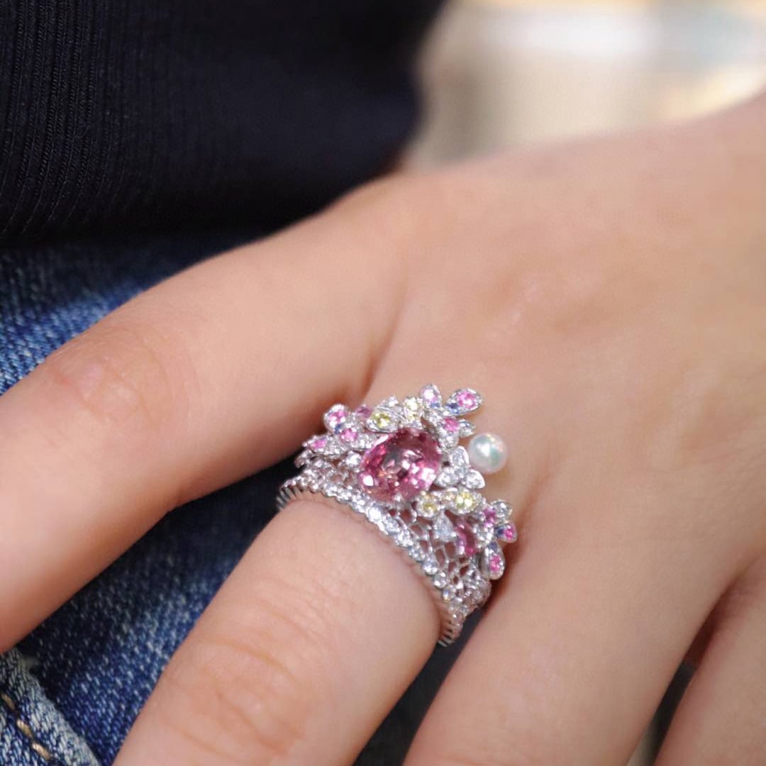 14k Gold 1.74 Ctw Natural Padparadscha Sapphire & Diamond Ring - 5