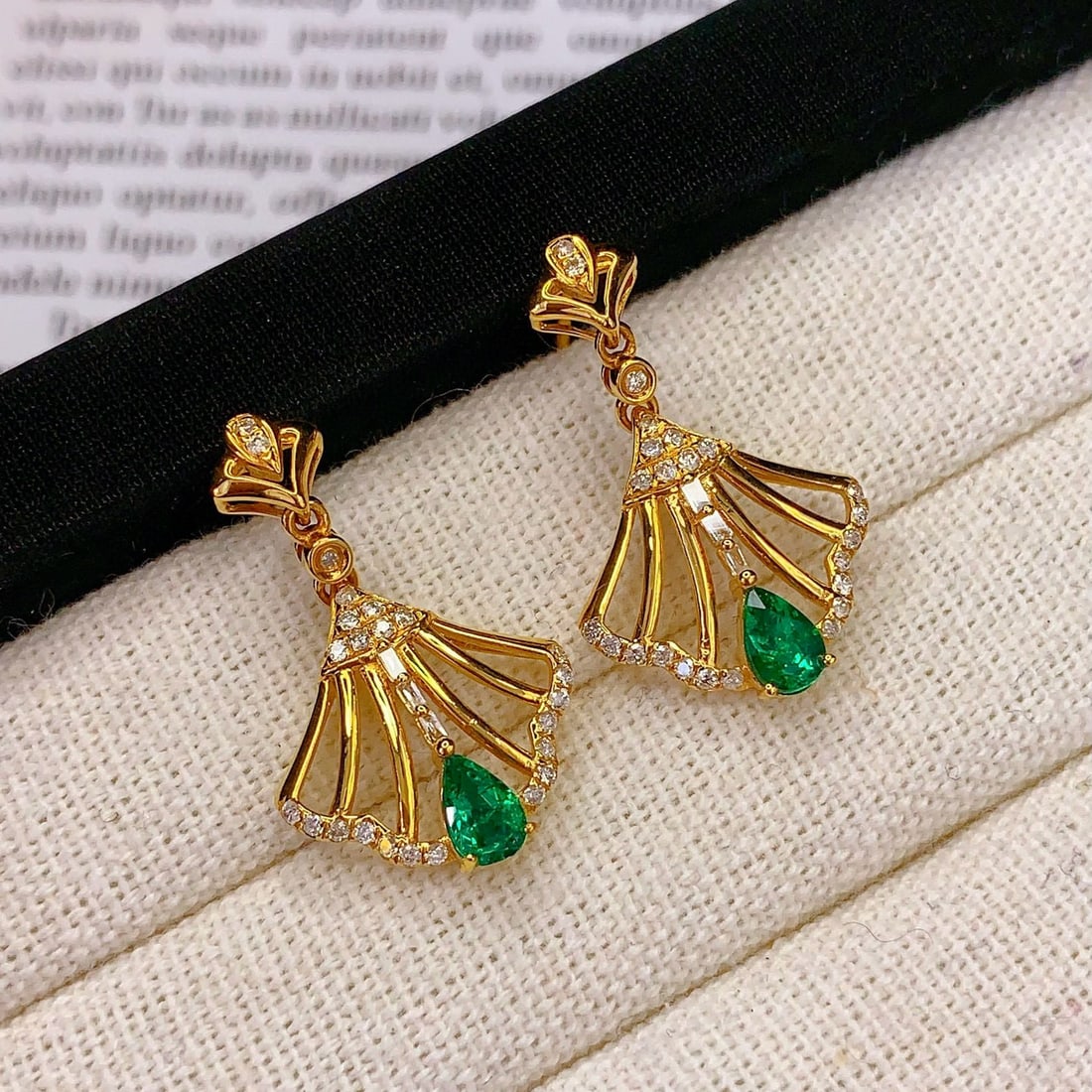 14k Gold 1 Ct Natural Emerald & Diamond Earrings - 2