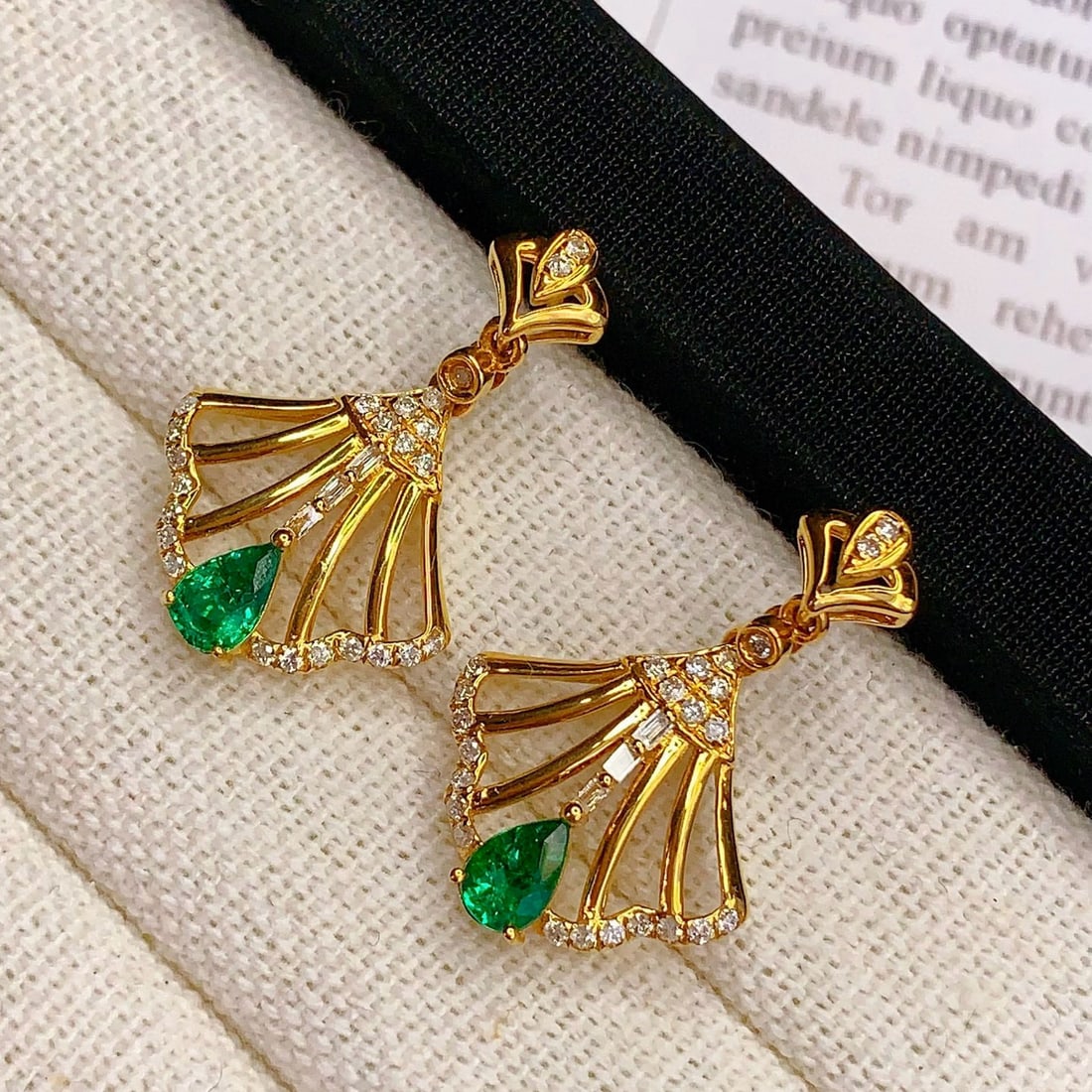 14k Gold 1 Ct Natural Emerald & Diamond Earrings - 3