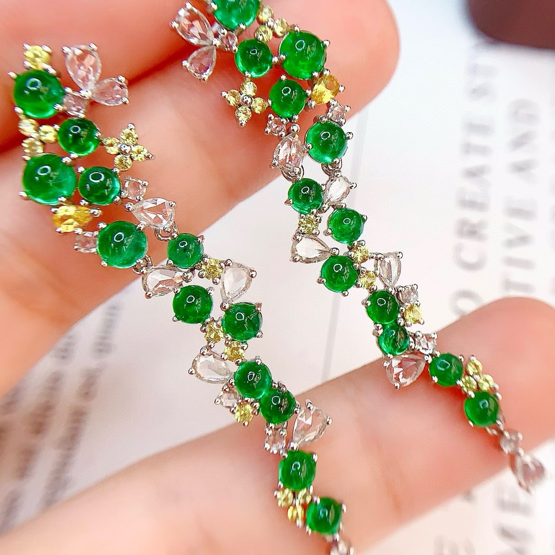 14k Gold 5.35 Ct Natural Emerald & Diamond Earrings - 2