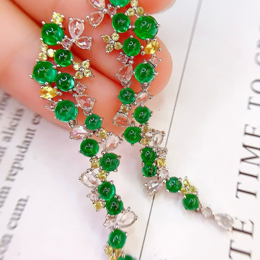 14k Gold 5.35 Ct Natural Emerald & Diamond Earrings - 3