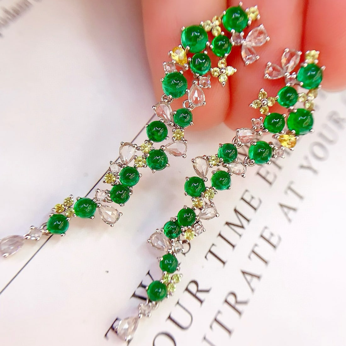 14k Gold 5.35 Ct Natural Emerald & Diamond Earrings - 4