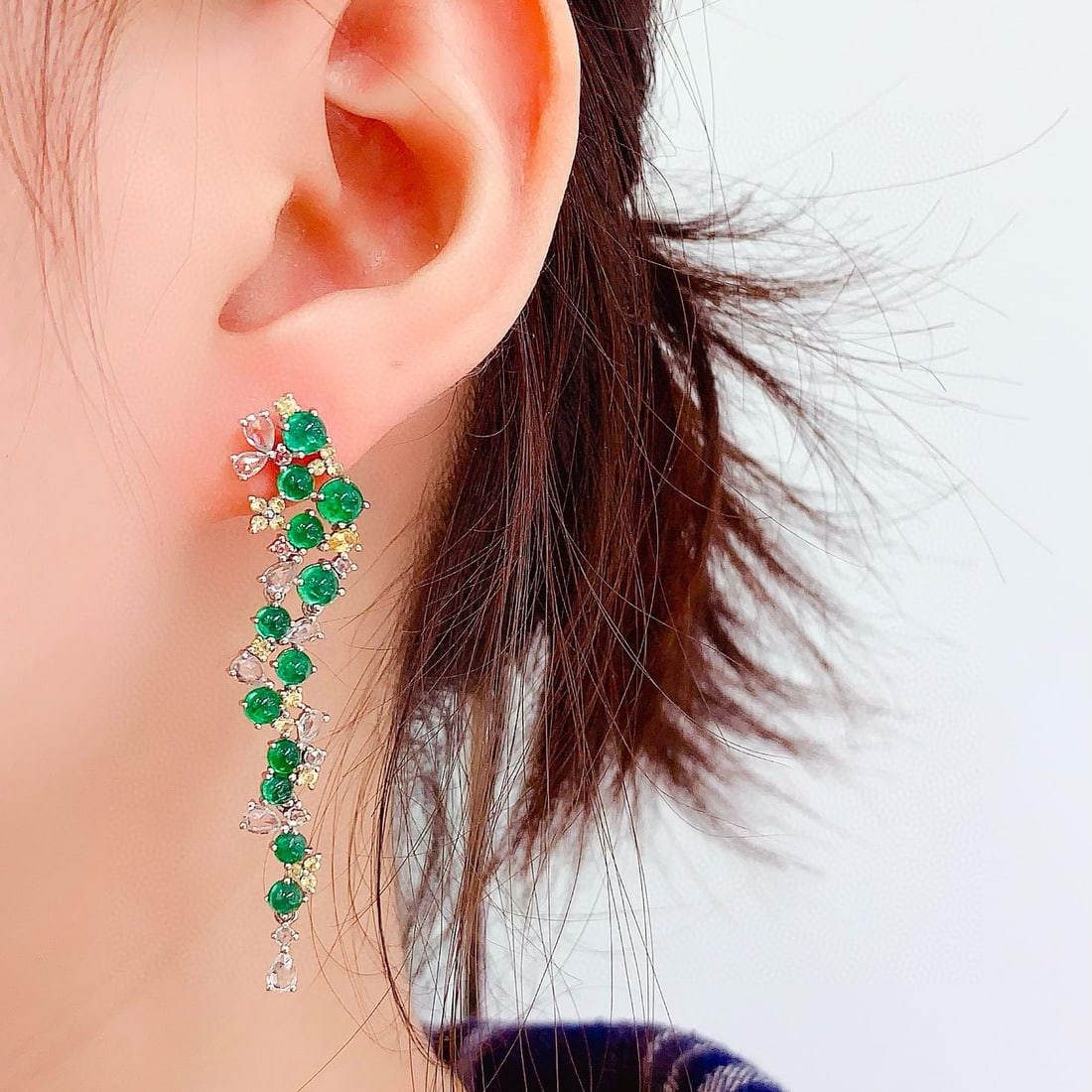 14k Gold 5.35 Ct Natural Emerald & Diamond Earrings - 5