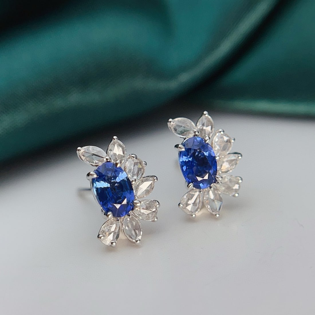 14k Gold 1.4 Ct Natural Sapphire & Diamond Earrings - 2