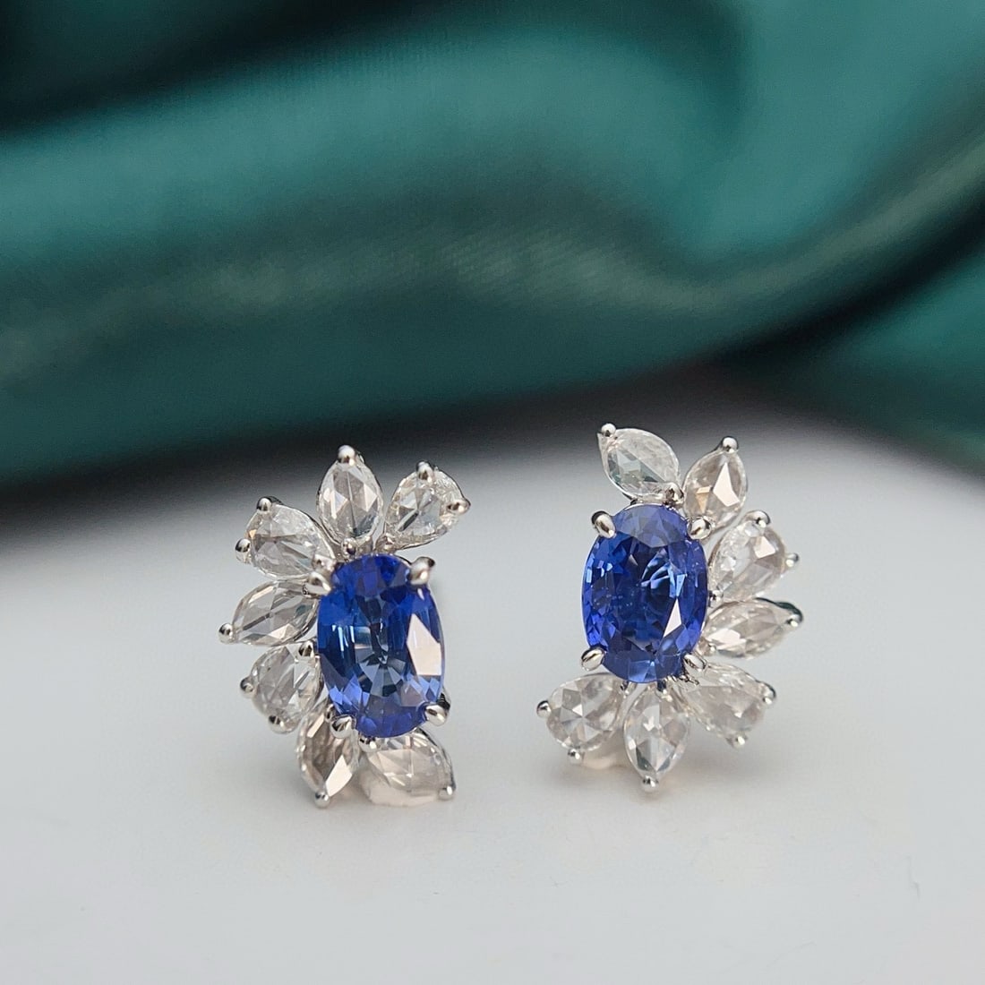 14k Gold 1.4 Ct Natural Sapphire & Diamond Earrings - 5