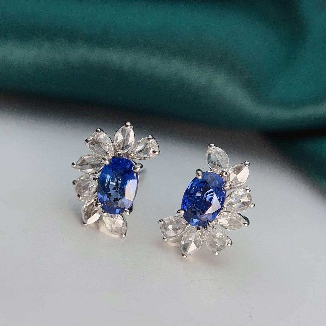 14k Gold 1.4 Ct Natural Sapphire & Diamond Earrings - 7