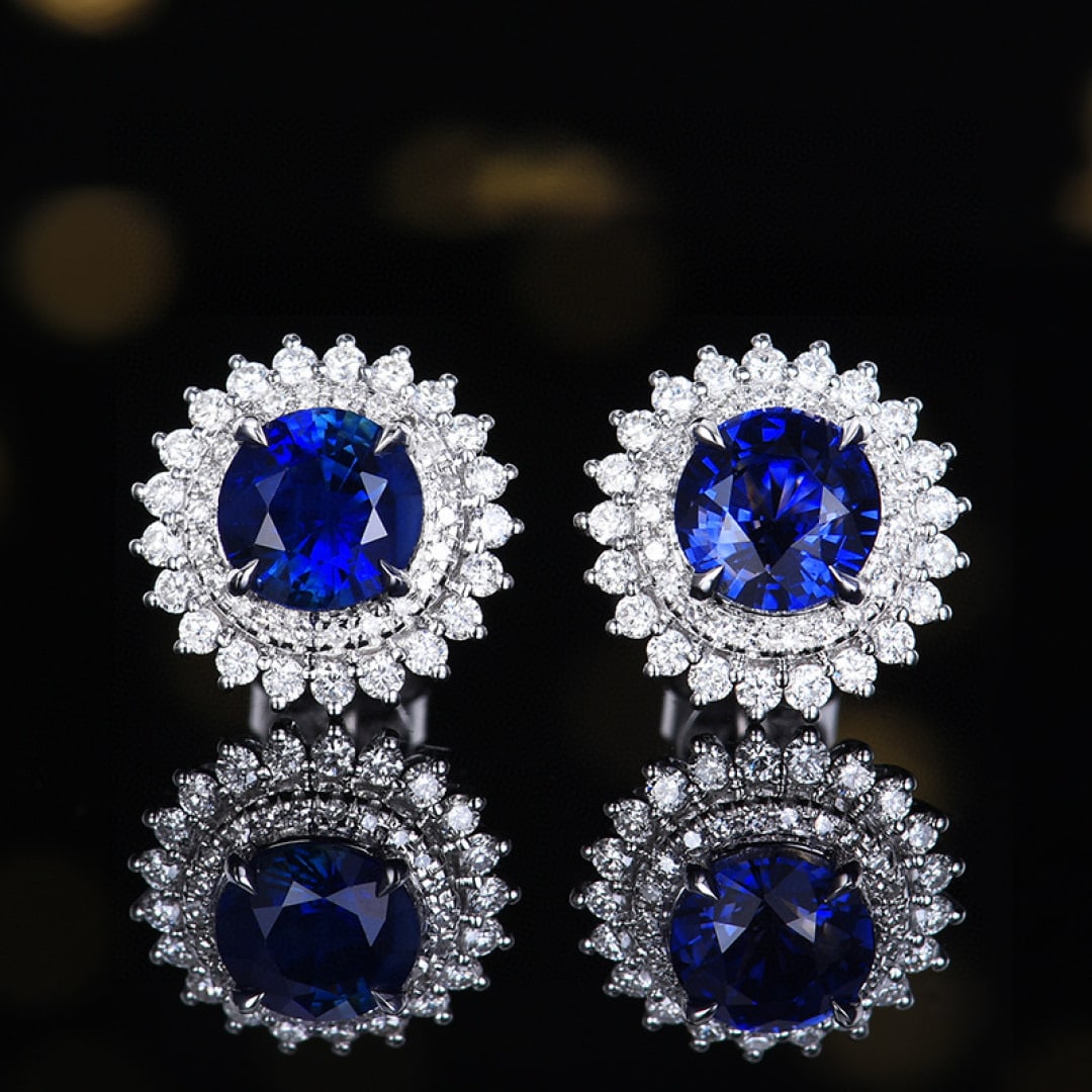 14k Gold 2.67 Ctw Natural Sapphire & Diamond Earrings: Ref:230985223 // gold content:14k gold // main gemstone:sapphire // shape:round // carat weight:2. 14ct // color:blue // treatment:natural // cut grade:g // // adjacent gemstone 2 : diamond // number
