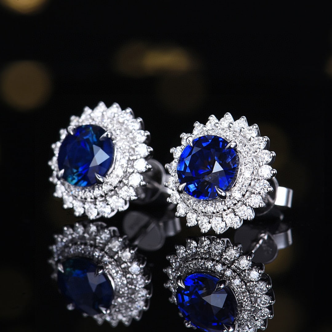 14k Gold 2.67 Ctw Natural Sapphire & Diamond Earrings - 2