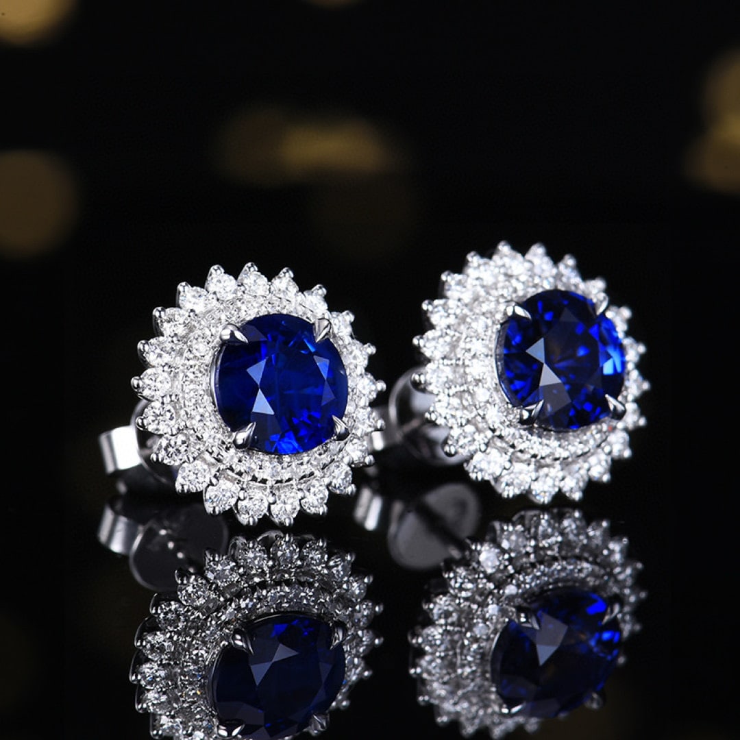 14k Gold 2.67 Ctw Natural Sapphire & Diamond Earrings - 3