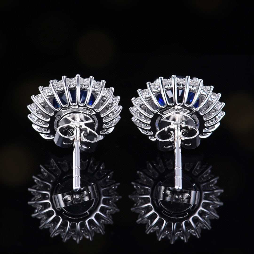 14k Gold 2.67 Ctw Natural Sapphire & Diamond Earrings - 4