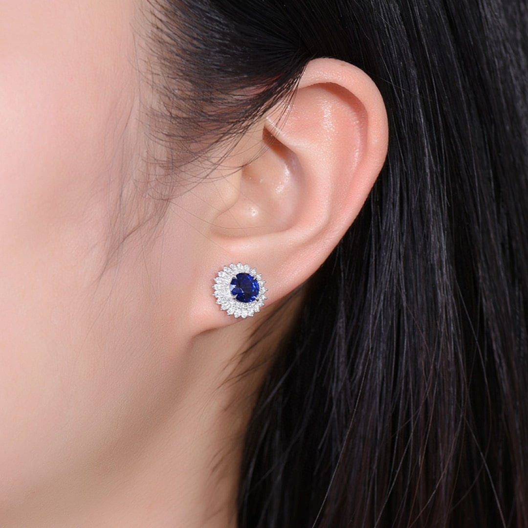 14k Gold 2.67 Ctw Natural Sapphire & Diamond Earrings - 5