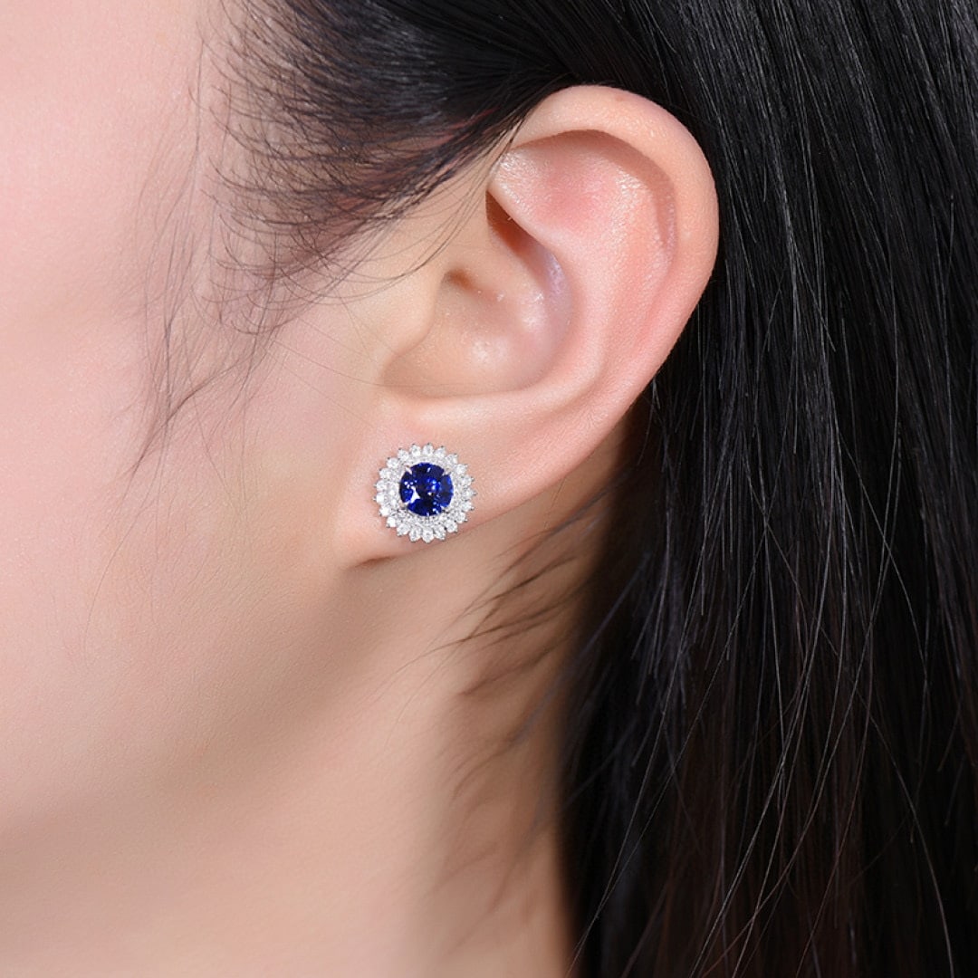14k Gold 2.67 Ctw Natural Sapphire & Diamond Earrings - 6