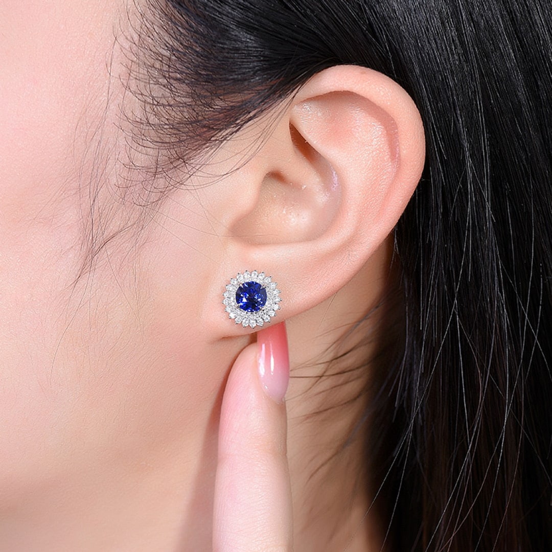 14k Gold 2.67 Ctw Natural Sapphire & Diamond Earrings - 7