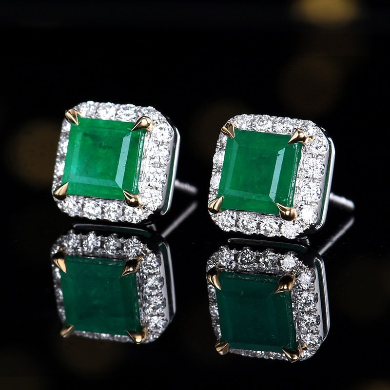 14k Gold 1.62 Ctw Natural Emerald & Diamond Earrings - 2