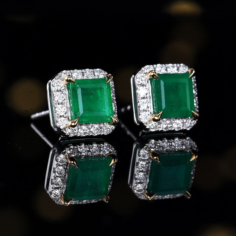 14k Gold 1.62 Ctw Natural Emerald & Diamond Earrings - 3