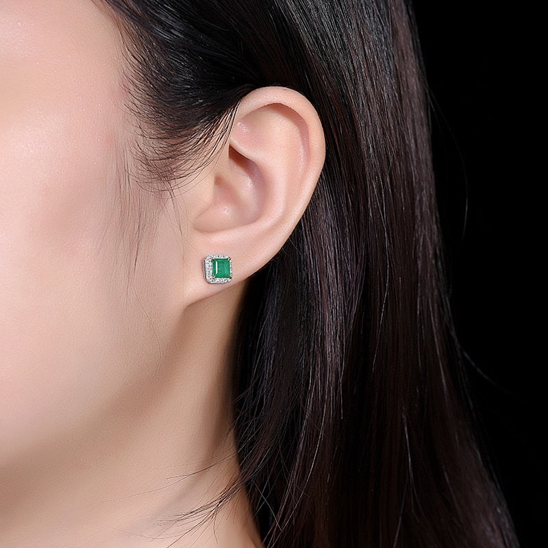 14k Gold 1.62 Ctw Natural Emerald & Diamond Earrings - 4