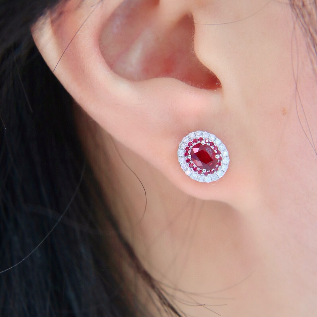 14k Gold 1.11 Ctw Natural Ruby & Diamond Earrings - 6