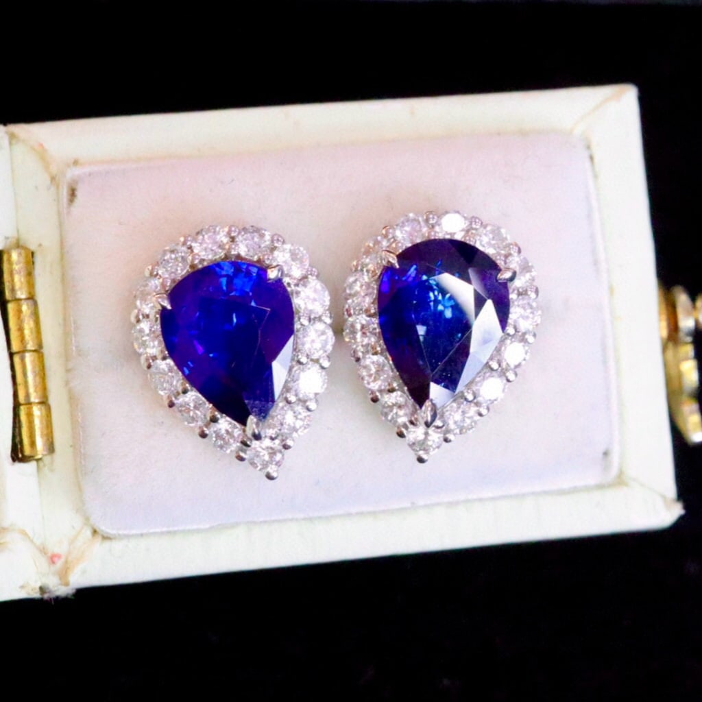 14k Gold 2.91 Ctw Natural Sapphire & Diamond Earrings - 3