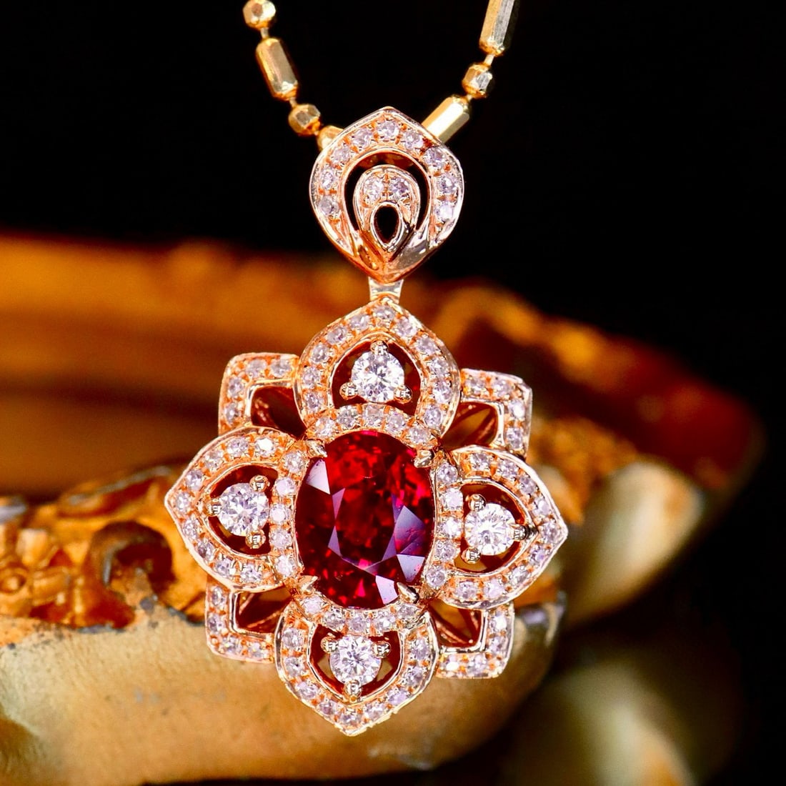 14k Gold 1.47 Ctw Natural Ruby & Diamond Pendant( Without Chain ): Ref:230985228 // gold content:14k gold // main gemstone:ruby // shape:oval // carat weight:1. 1ct // color:red // treatment:natural // // adjacent gemstone 2 : diamond // shape:round // carat weight:0