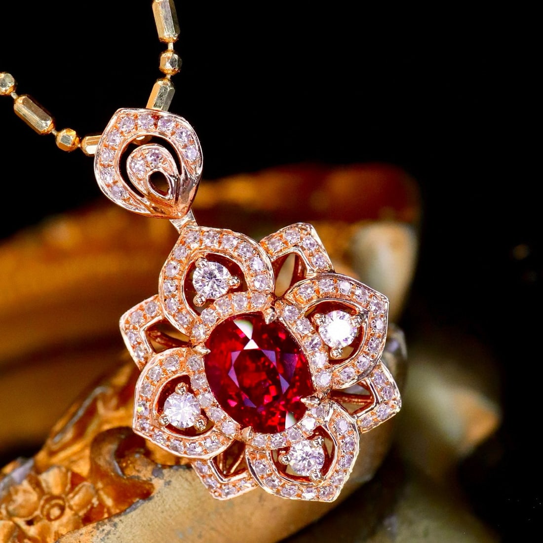14k Gold 1.47 Ctw Natural Ruby & Diamond Pendant( Without Chain ) - 2