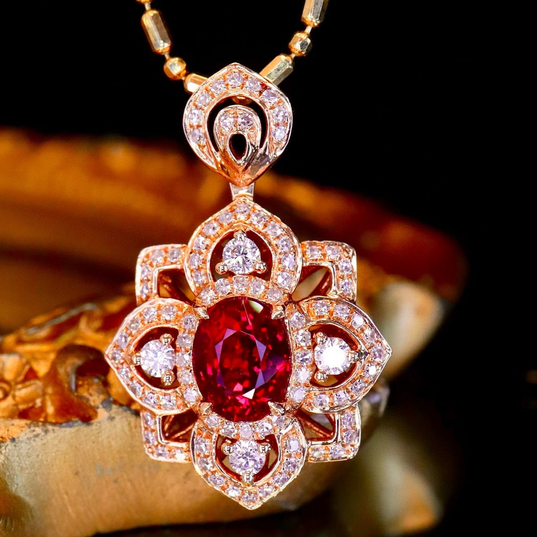 14k Gold 1.47 Ctw Natural Ruby & Diamond Pendant( Without Chain ) - 3