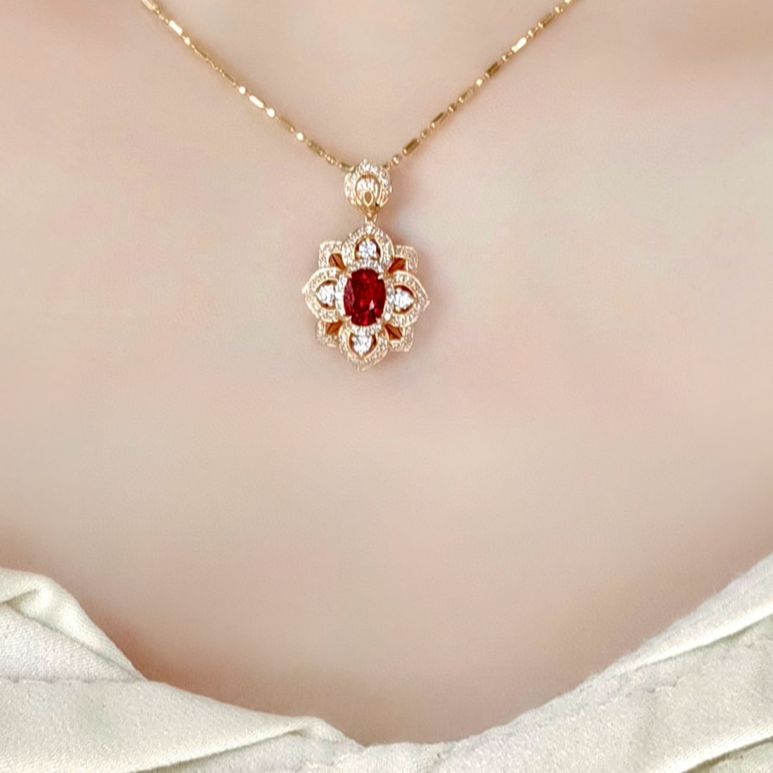 14k Gold 1.47 Ctw Natural Ruby & Diamond Pendant( Without Chain ) - 4