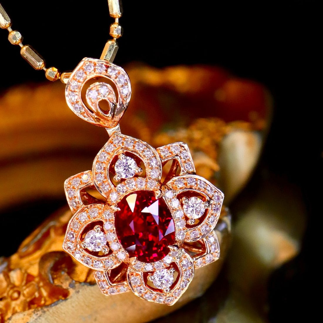 14k Gold 1.47 Ctw Natural Ruby & Diamond Pendant( Without Chain ) - 5