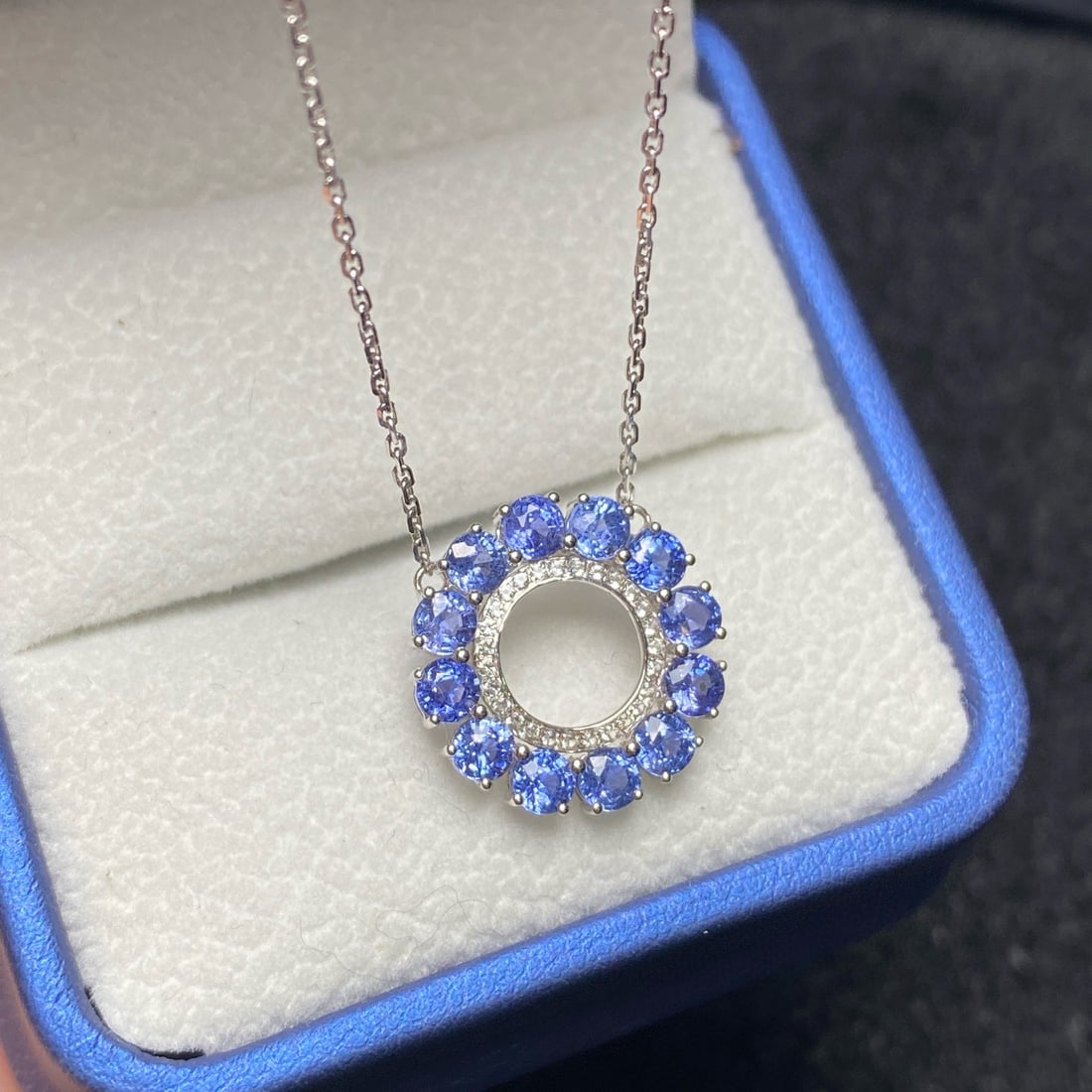 14k Gold 2.37 Ct Natural Sapphire & Sapphire Necklace - 2