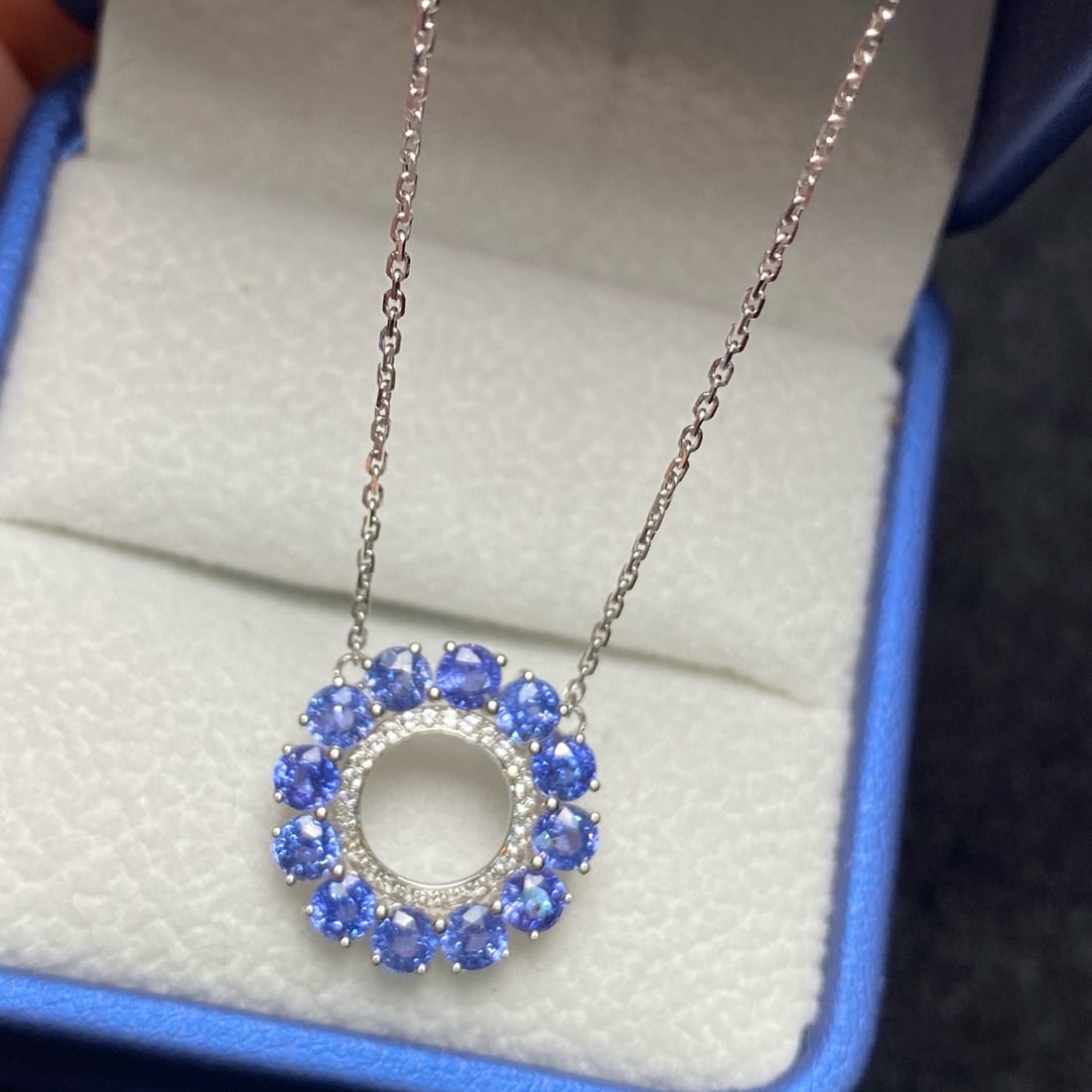 14k Gold 2.37 Ct Natural Sapphire & Sapphire Necklace - 3