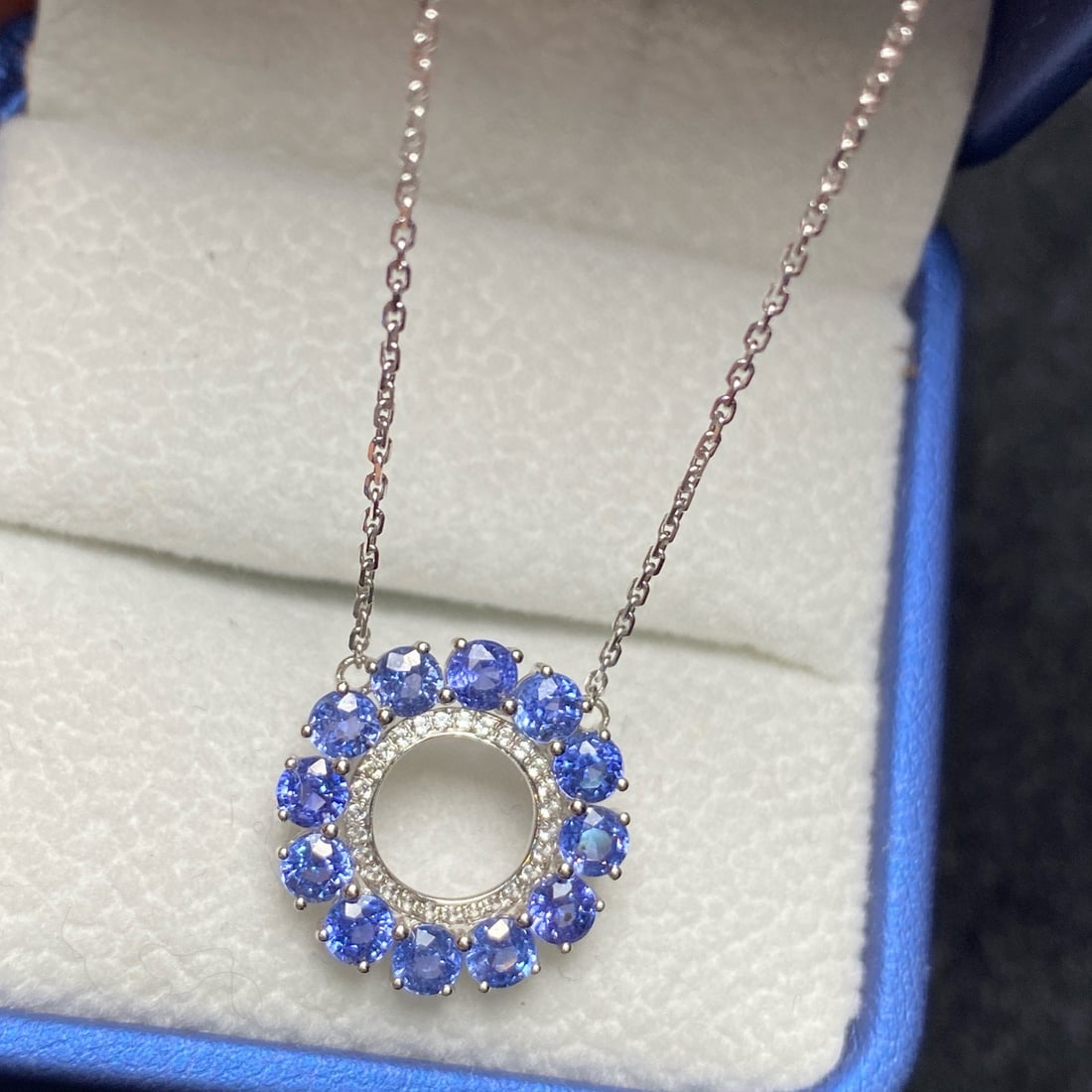 14k Gold 2.37 Ct Natural Sapphire & Sapphire Necklace - 4