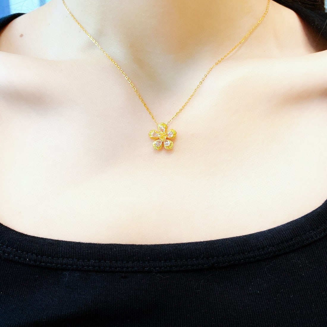 14k Gold 0.88 Ctw Natural Yellow Diamond & Diamond Necklace - 2