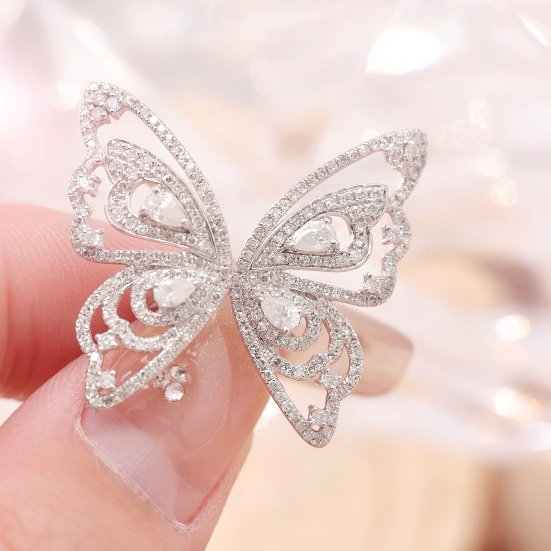 14k Gold 0.86 Ct Natural H Diamond & Butterfly Earrings - 8