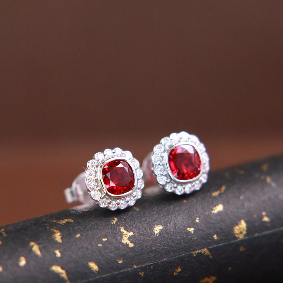 14k Gold 1.29 Ctw Natural Ruby & Diamond Earrings - 4