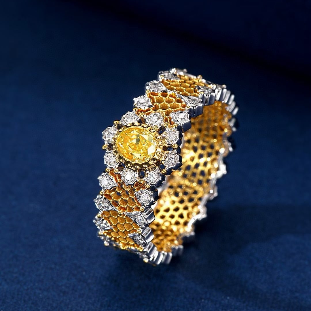 14k Gold 0.70 Ctw Natural Yellow Diamond & Diamond Ring - 2